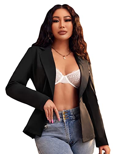 WDIRARA Women's Long Sleeve Open Front Blazer Casual Work Office Jacket