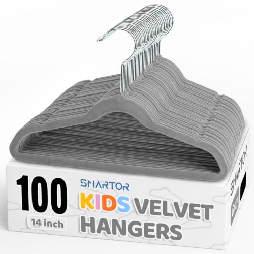 Smartor Premium 14 Inch Kids Hangers 100 Pack, Baby Velvet Hanger Non Slip