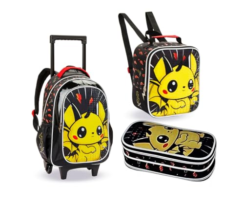 Kit Mochila Escolar Rodinhas + Lancheira + Estojo Dragão Pokenlex
