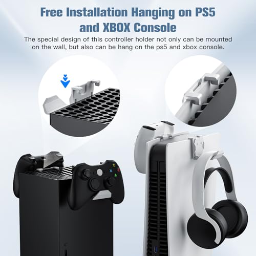 Image of KUNSLUCK 4 Pack Controller Wall Mount for PS5, Xbox, Switch Controller, Wall Mount Stand for Controller&Headset, Adhesive /Screws Installation (White)