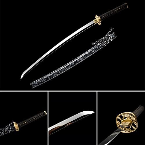 Shen Guanglong Katana Sword Real Samurai Sword with Full Tang Mirror Polish Carbon Steel Blade, Martial Arts Training Sword Practice Sword, Traditional Handmade Heat Tempered Sharp Spot Knife