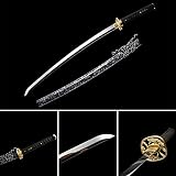 Shen Guanglong Katana Sword Real Samurai Sword with Full Tang Mirror Polish Carbon Steel Blade, Mart