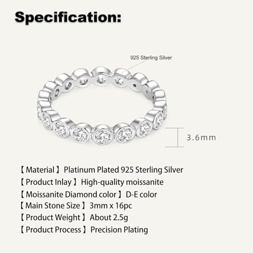 TIMEFASHION 3mm Full Moissanite Stackable Ring for Women (Silver 8.5) by TIMEFASHION - Image 3