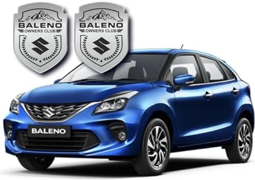 Carlooks BALENO Owners Club Emblem Sticker for Cars, This can be Used on Fenders Doors Dickey Set of 2 pcs for All Cars_Silver_ Black