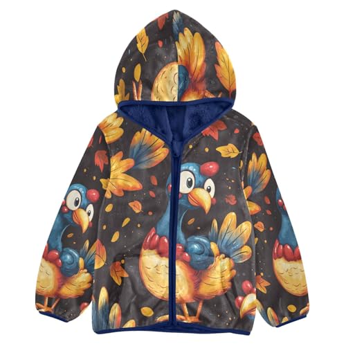 Autumn Leaves Bird Turkey Toddler Fleece Jacket Girl Boys Hooded Fleece Jacket Coat Warm Outwear Zip-up 3-10T