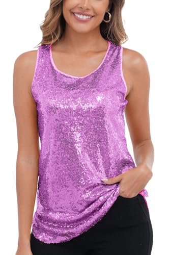 HENLY Women's Sequin Sleeveless Sparkle Tank Top Shimmer Vest Glitter Camisole (Light Purple, X-Large)