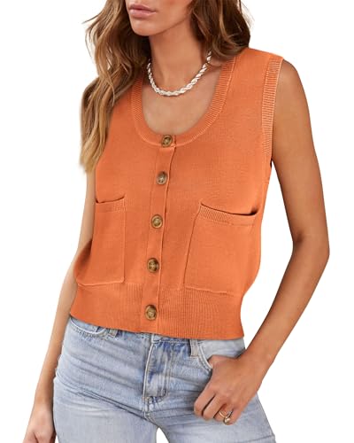 Image of Yousify Womens Sweater Vest Summer Ribbed Tank Tops Sleeveless Button Down Shirts Scoop Neck Top for Women