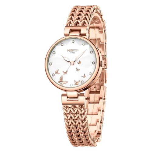 NIBOSI Watch for Woman Analog Quartz Square Rose Gold Ladies Watc...