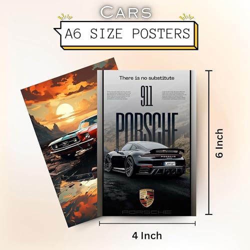 Image of Posters Inc 54 Pcs Vintage Super Cars Posters for Wall Art Collage Kit, Car Pictures and Photos for Room Decor Aesthetic, Small Mini Gaming Poster 300 GSM Matte Paper A6 Size 4x6 Inch with Glue Dots