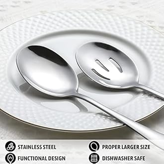 Hiware 8-Piece Serving Set - Includes 4 Spoons and 4 Slotted Spoons, 18/8 Stainless Steel Buffet Utensils - Mirror Polished, Dishwasher Safe, 8.6-Inch