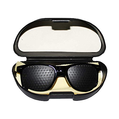 Image of Rockoshop Lazy Spectacles Pinhole Vision Correction Glasses Eyesight Improvement For Men /Women /Kids with Hard Case (Black)