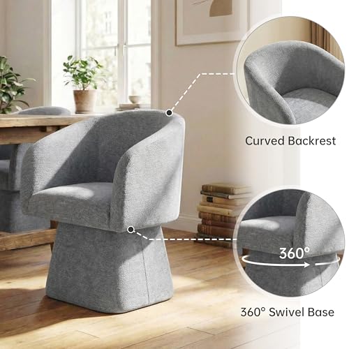 Image of VKNOW Upholstered Swivel Dining Chairs Set of 2 with Barrel Back and Arm | Modern Accent Arm Chair with Thickened Cushion, Soft Chenille Fabric, for Dining Room, Living Room, Vanity, Gray