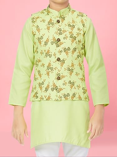 Image of Aarika Boys Light Green-White Color Kurta Pyjama & Waistcoat