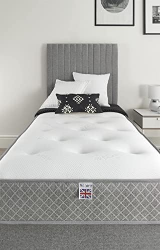 Aspire Beds Quad Comfort Eco Fillings & AC Aspire-Cool Touch Crystal Ortho Luxury Tufted Sleep Surface Hybrid Bonnell Sprung Premium Mattress, Grey Border, 3ft Single (3ft x 6ft3)
