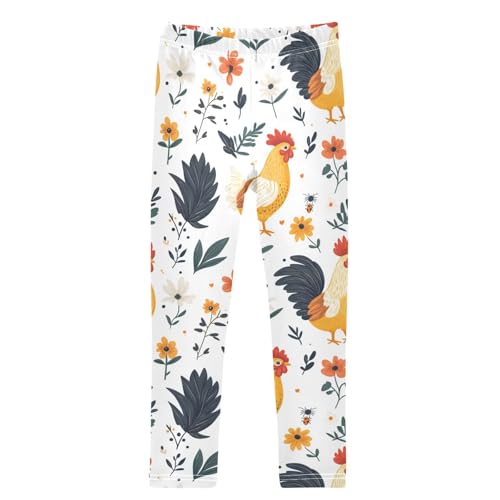Boccsty Cute Yellow Chick Flower Colorful Roosters Girls Leggings Kids Yoga Pants Dance Active Tights 4T