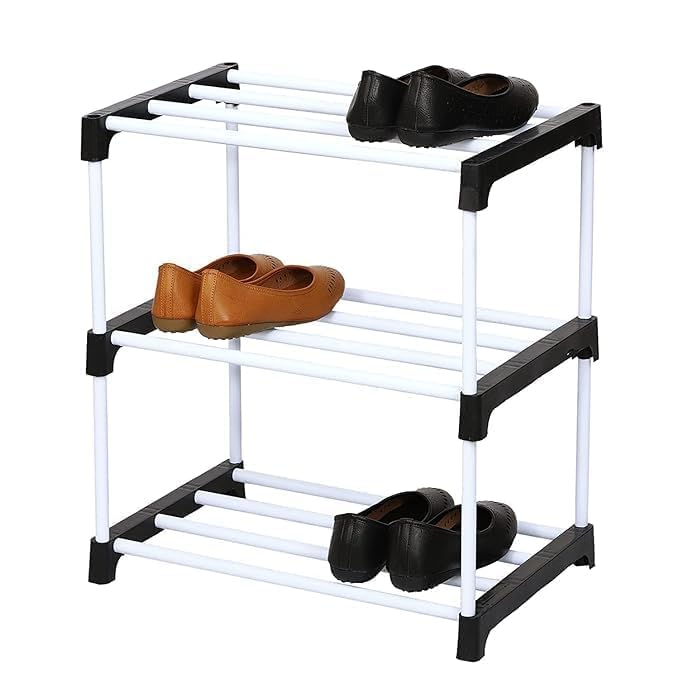 Image of Shoe Rack with Shelf | Foldable Plastic Shoe Rack with Shelves for Bedroom, Entryway & Living Room | Multipurpose Footwear Stand for Home (3 Layer) Storage Organizer Cabinet 3-Tier