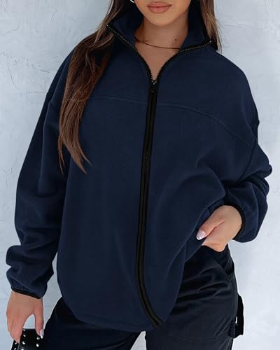 Image of BTFBM Women's Fleece Jackets Fall Winter Clothes 2025 Stand Collar Outwear Jacket Zip Up Casual Fuzzy Coats Pockets