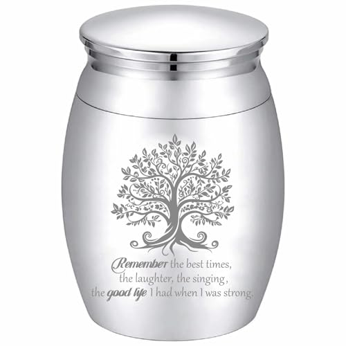 CREATCABIN Tree of Life Small Keepsake Urn Stainless Steel Mini Cremation Urn Funeral Memorial Ashes Preserve for Human Ashes Pet Ashes Storage Waterproof Decorative Commemorative Urn 1.57x1.18in