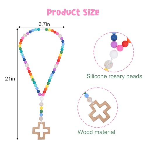 WUTKYAX Terço de silicone para batismo, primeiro rosário infantil God Bless, My First Rosary with A
