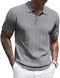 COOFANDY Poloshirt Herren Kurzarm Regular Fit Golf Shirt Sommer Polohemd Strick Freizeit Button Down Polo Dunkelgrau L