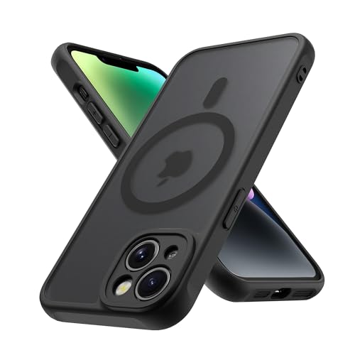 iPhone 14 ケース 半透明 MagSafe対応 iphone14 カバー マグネット搭載 アイフォン14ケース 耐衝撃 マット感 スマホケース iphone 14 黄ばみなし ストラップホール付き マグセーフ対応 ワイアレス充電対応 PinLiSheng，ブラック