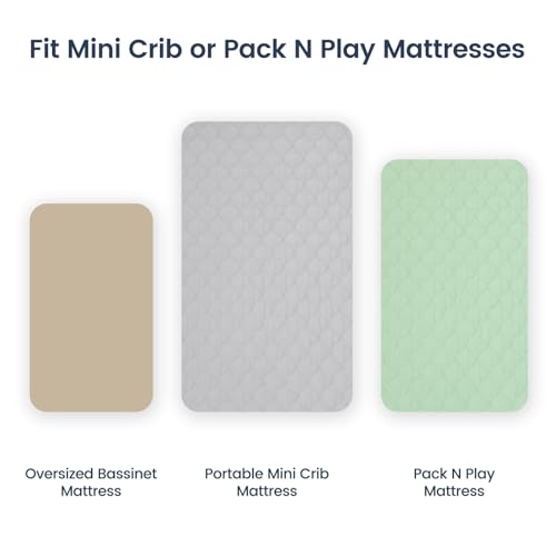 Image of david's kids 2 Pack 38''x25'' Waterproof Mini Crib Mattress Protector, Fitted Pack N Play, Playard and Mini Crib Mattresses, Ultra Soft Breathable Pad Cover for Boys Girls Neutral, Grey & Sage Green