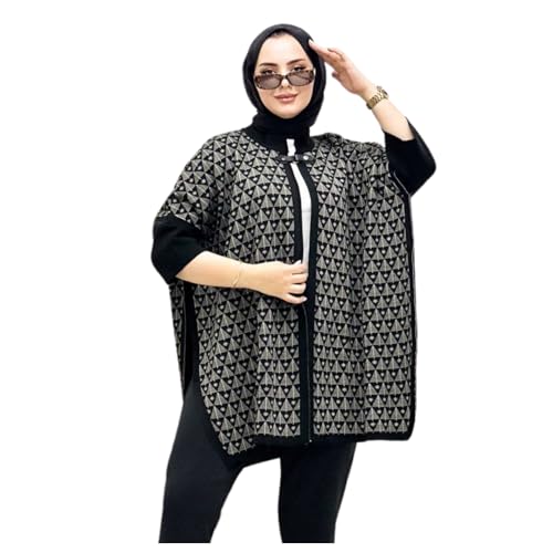 Elegante capa de murciélago para mujer con patrón geométrico de triángulos, ropa de abrigo moderna y elegante, añade un toque de sofisticación contemporánea a cualquier atuendo, crema, talla única