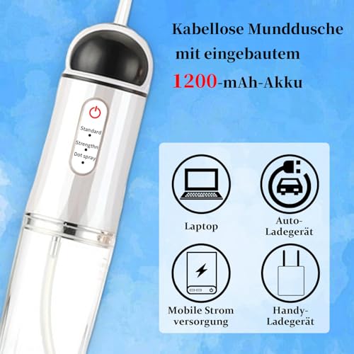 Peran Munddusche Kabellos,Elektrischer Zahnreiniger,3-Gang-Einstellung mit 4 Düsen Wasser Flosser IPX7 Wasserdicht,230ML Reise Elektrischer Zahnreiniger für die Reinigung von Mund und Zahnspange – Bild 6