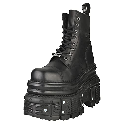 New Rock Boots MILI083CCT-C4 Womens Metallic Black Leather Platform Military