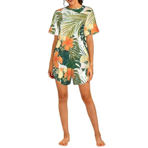 Pyjama court femme hibiscus pour des nuits d'été fraîches et cosy