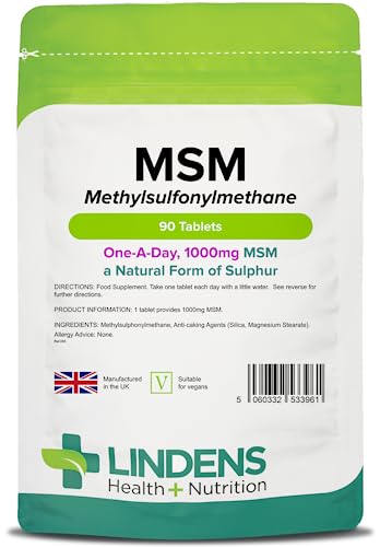 lindens MSM 1000MG Comprimés (Méthylsulfonylméthane) 90 Pack GB fabricant Adapté pour les végétaliens et végétariens