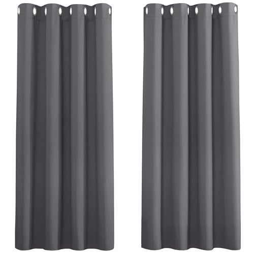 PONY DANCE Grey Blackout Thermal Insulated Curtains for Bedroom, 46 x 54 Inch Short Eyelet Curtains & Drapes, Soft Black Out 2 Panels for Window Living Room/Kitchen