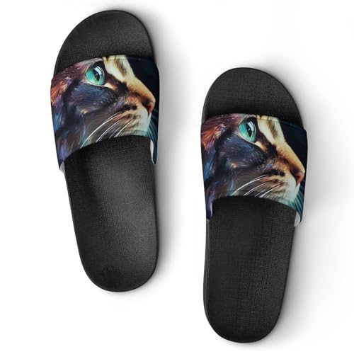 Cat in The Night Sky House Sandals Non-Slip Bathroom Slippers Beach Summer Shoes for Men Women