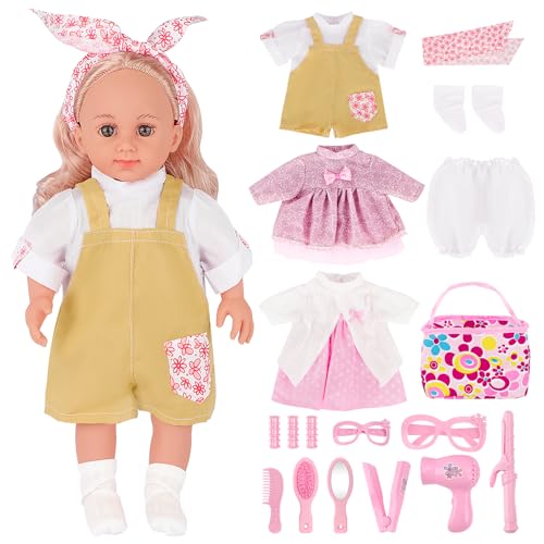 Deao Muñeca Con Pelo Rubio, 36cm Bmuñeca Para Maquillar Con 3 Trajes, Muñecas Y Accesorios,Muñecos Para Niñas Juguete De Juego De Rol Deao Muñeca Con Pelo Rubio, 36cm Bmuñeca Para Maquillar Con 3 Trajes, Muñecas Y Accesorios,Muñecos Para Niñas Juguete De Juego De Rol