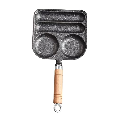 Fenteer Sausage and Eggs Grilling Pan, Hot Dog Presser Maker, Homemade 4 Cavity Cast Iron Non Coating DIY Waffle Corn Dog Grill Pan for Outdoor, Baking