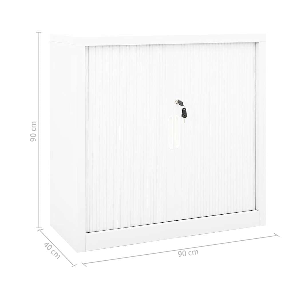 Armadio Ante Scorrevoli Acciaio con Serratura, Bianco 90x40x90 cm | Mobiletto salvaspazio in metallo per ufficio e corridoio con 2 ripiani regolabili e chiusura di sicurezza.