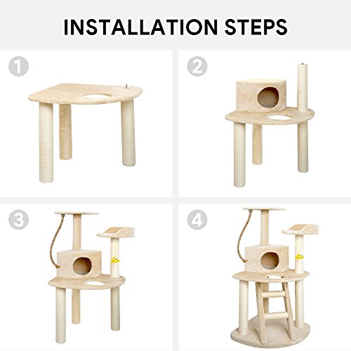 BEAU JARDIN Cat Tree Condo Furniture with Scratching Posts 47.5 Inch Cat Activity Tree Heavy Duty Corner Cat Tower Pet House Scratcher Multi-level Kitty Play House for Kitten with Perch Play Toy Beige