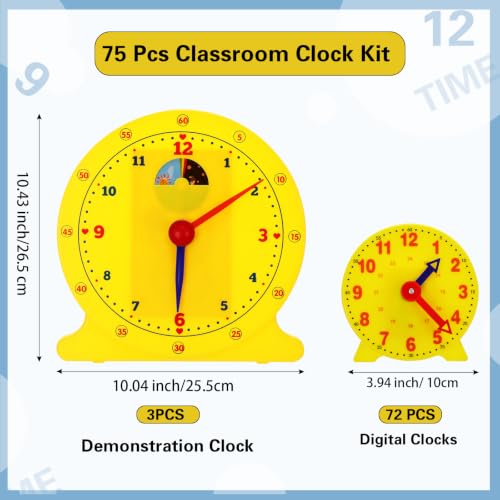 Image of Lenwen 75 Pcs Classroom Clock Kit 24 Hours Learn to Tell Time Teaching Clock Toy for Kids Teaching Time Resources for Kids Learning Teacher Classroom Supplies