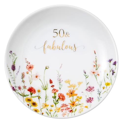 Crisky 50 Fabulous Jewelry Ring Dish for Women 50th Birthday Gifts Idea for 50 Year Old Gifts for Her Friend Sister Wife Mom Aunt Female Coworkers