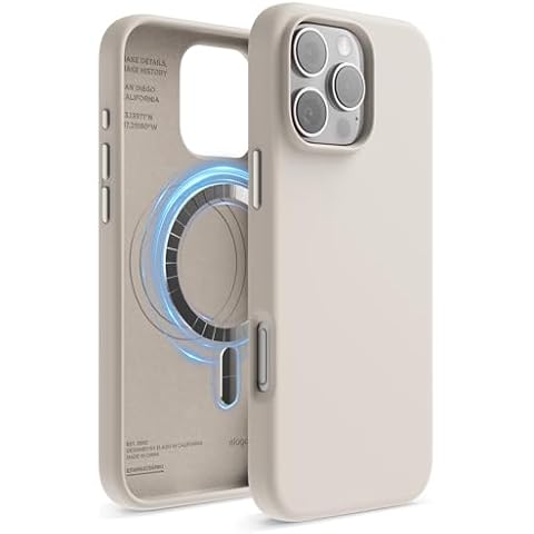elago Magnetic Silicone Case Compatible with iPhone 16 Pro Max Case 6.9 Inch Compatible with All MagSafe Accessories - Built-in Magnets, Soft Grip Silicone, Shockproof [Stone] Cover