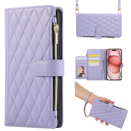Étui pour iPhone 15 portefeuille violet pastel avec fermeture zippée pour vos sorties