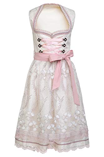 Goldenburg Dirndl Damen Midi mit Schürze 2tlg I Deutsche Marke I Edle Frauen Trachten aus Jaquard mit Spitzenschürze I Trachtenkleid von Gr 34 bis 46 GB1901w (Creme-weiß, 38)