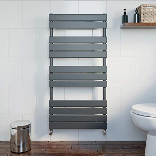 DuraTherm Modern Flat Panel Heated Towel Rail Radiator Anthracite 1200x600mm - Angled Valves