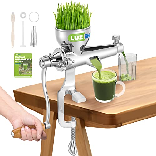 Comparison: Best Juicer For Wheatgrass 9 Luzrise Manual Wheatgrass Juicer Portable Crank Wheatgrass Extractor Hand Fruit& Vegetables Squeezer 304 Stainless Steel for Juicing Celery, Kale, Spinach, Parsley, Pomegranate, Apple, Grape