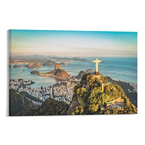 Canvas Wall Art Christ And Sugar Loaf Mountain, Rio De Janeiro, Brazil Canvas Prints Wall Art Paintings Artworks Pictures Posters For Living Room Bedroom Decoration, Gift For Wedding Christmas Mother #TOP11