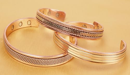 Image of Touchstone copper bracelets | gift for men women |adjustable 100% pure solid real magnetic jewelry | handmade bracelet set combo | rope braided tibetan bangles.