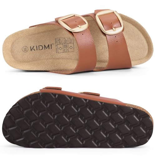 Image of KIDMI Women's Cork Footbed Slide Sandals Comfortable Arch Support Outdoor Sandal with Big Adjustable Buckle for Summer