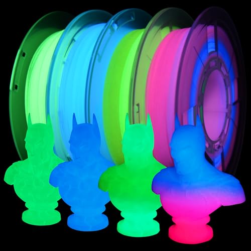 RAMBERY Glow in The Dark 3D Printer Filament Bundle Multicolour Blue Red Yellow Green PLA Filament 1.75mm Luminous 3D Printing Filament, 1.75mm 200gX 4 Spools (1.76 lbs)