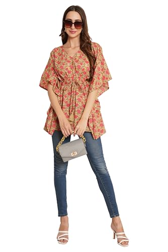 Image of COTLAND Fashions Jaipuri Cotton Kimono Sleeves Printed Longline Kaftan Top for Women