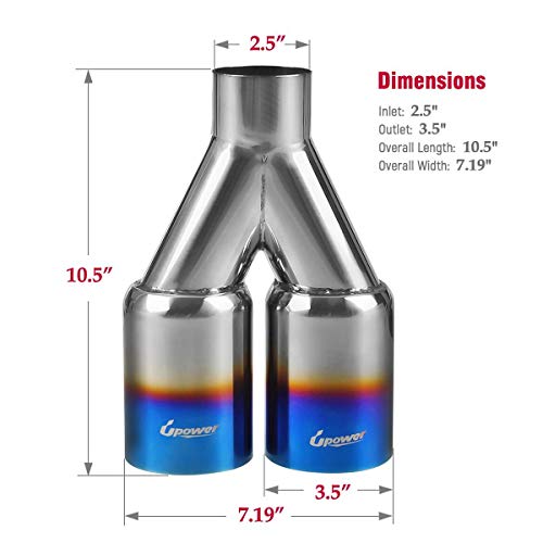 Pack of 2 Upower Dual 2.5\" Diesel Exhaust Tip 2.5 Inch Inlet 3.5\" Outlet Exhaust Tailpipe Blue Burnt 304 Polished Stainless Steel 10.5\" Long Weld-on Exhaust Tail Pipe - Thumbnail 5